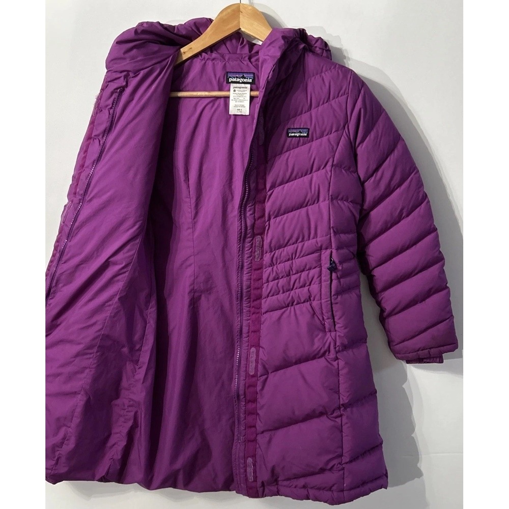 Patagonia Girls Long Down Coat Hooded Puffer Quilted Sz Large 12 600 DOWN 68280